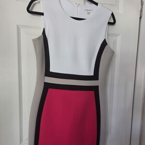 Calvin Klein Pink and White Colorblock Midi Dress